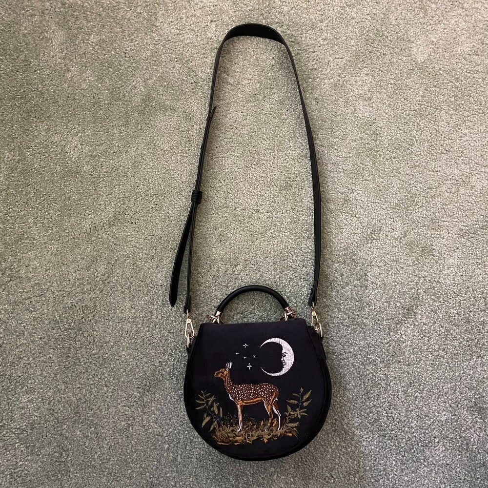 Deer & Moon Velvet Embroidered Saddle Bag - Picture 2 of 4